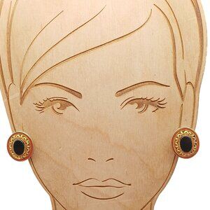 Vintage Oval Clip-On Earrings Gold-Tone Filigree Frame with Onyx Accent